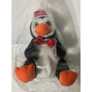 Coca-Cola 1997 Penguin Bean Bag Plush Stuffed Animal 7”‎ with Coke Bottle NWT